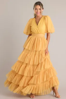 A Beautiful Feeling Yellow Tiered Tulle Maxi Dress