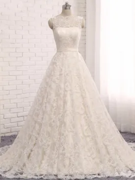 A-line Bateau Neck Lace Wedding Dress,21121002