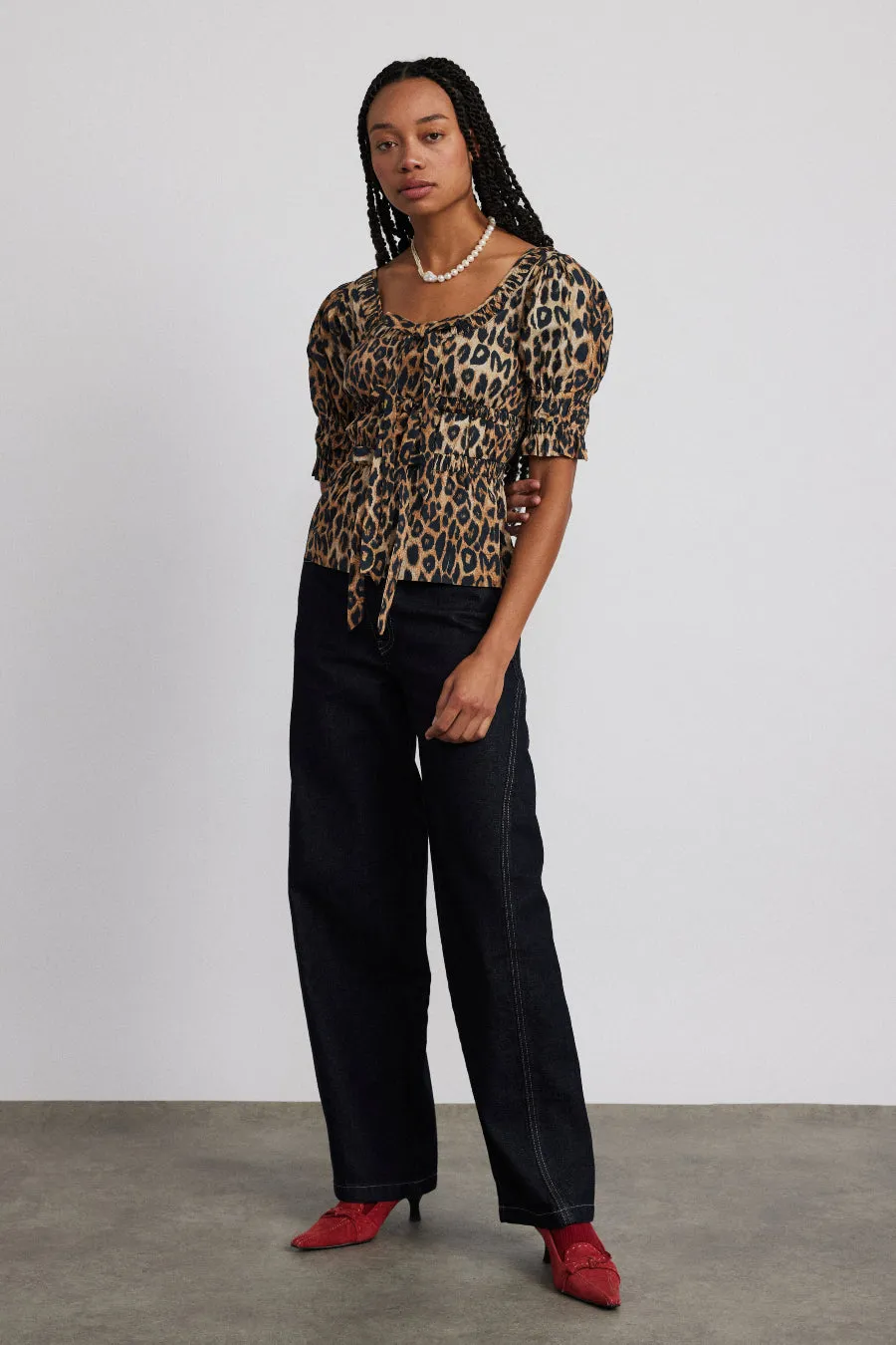 bianca ruffle blouse - leopard