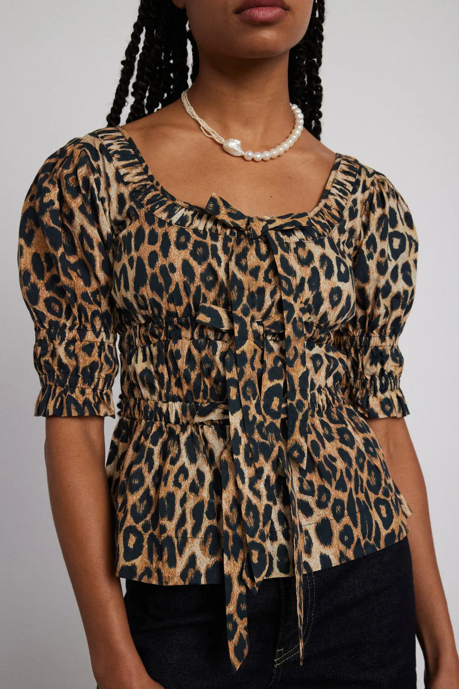 bianca ruffle blouse - leopard