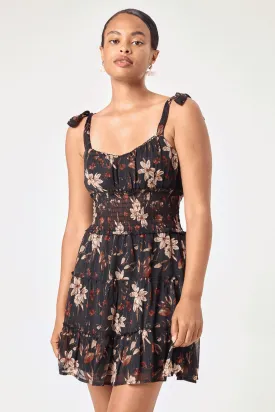 Black Floral Tie Shoulder Dress