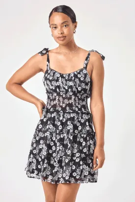 Black White Floral Tie Shoulder Dress