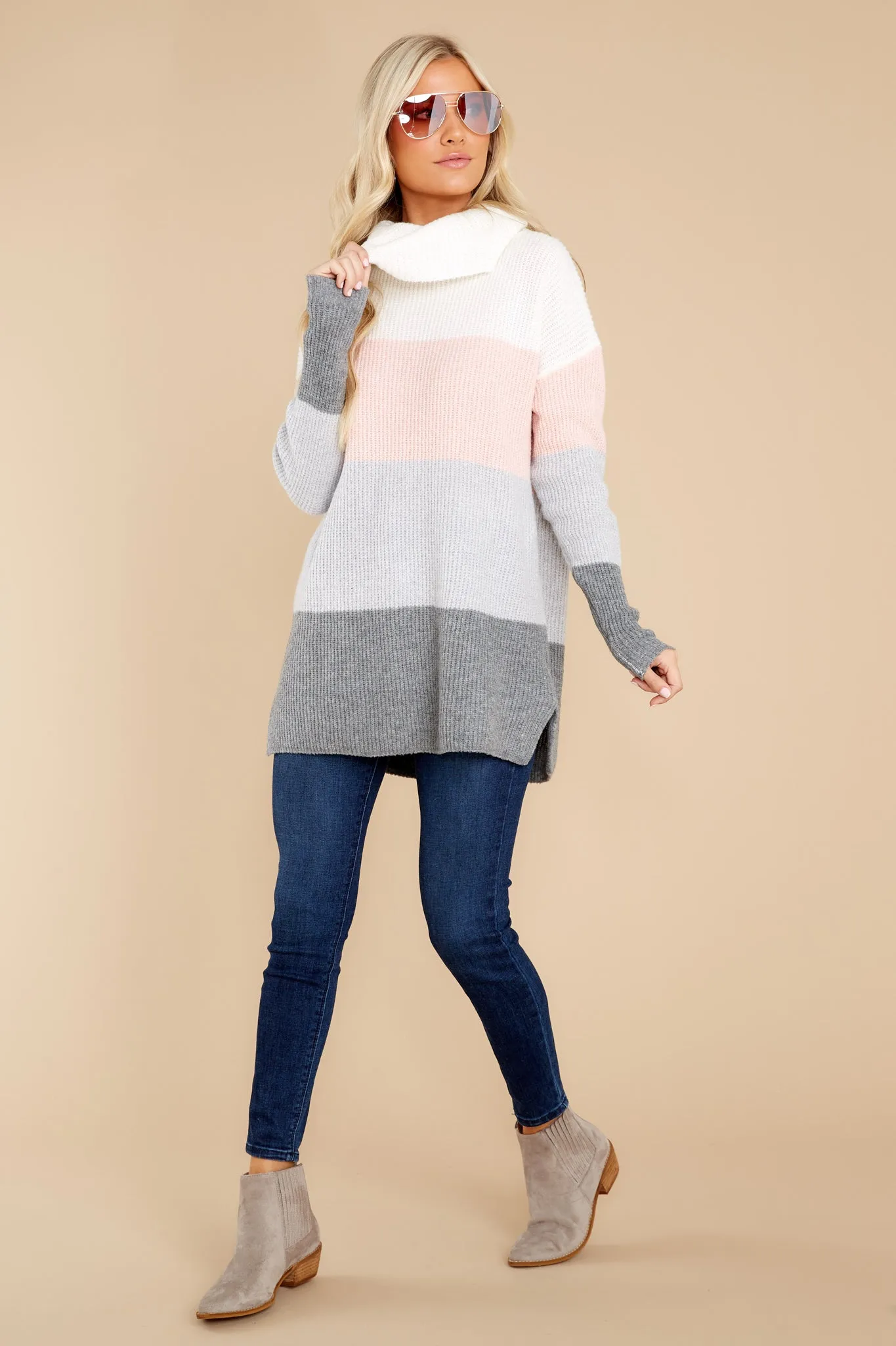 Caught Daydreaming Pink Multi Colorblock Sweater