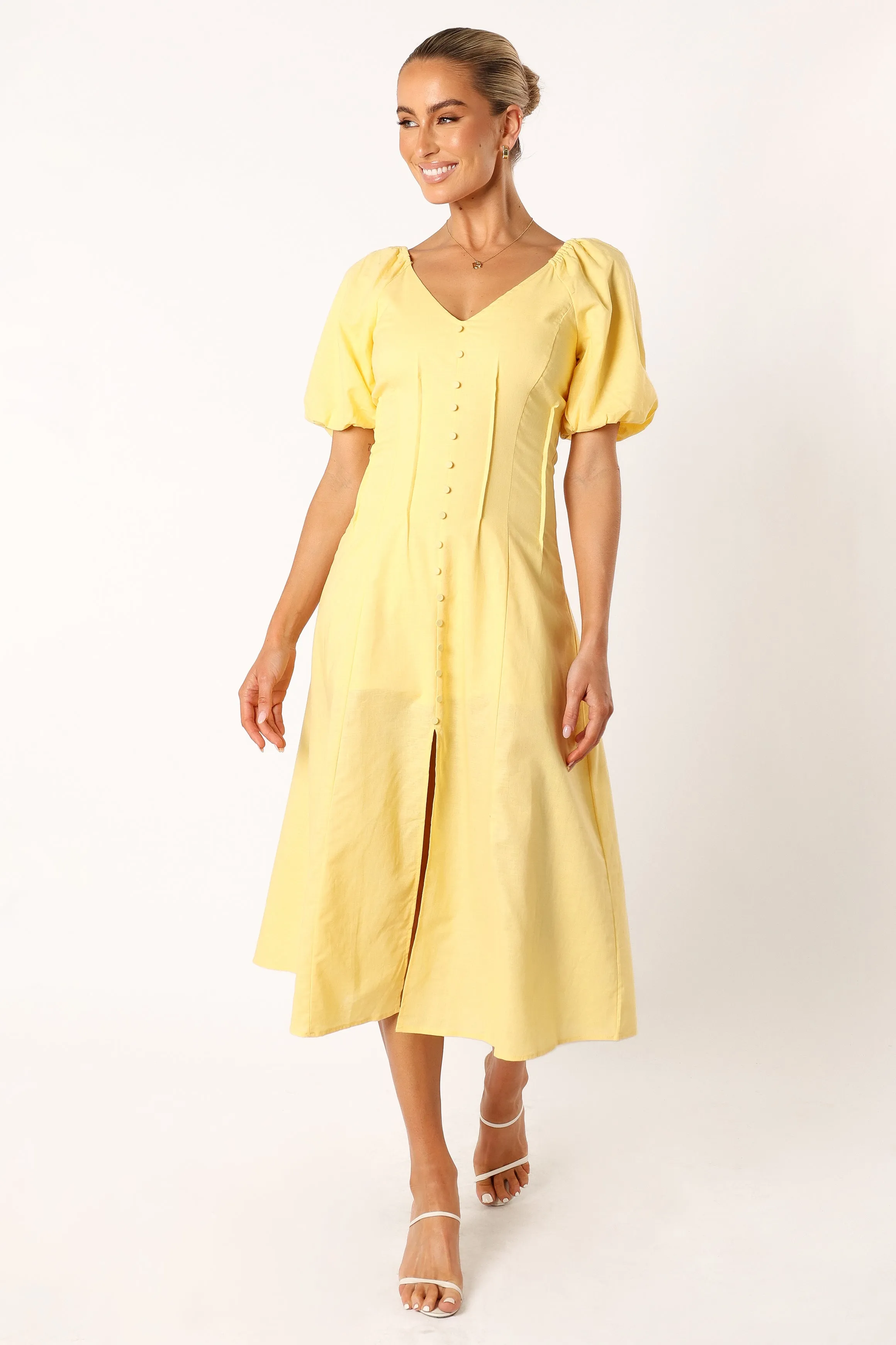 Chelsea Puff Sleeve Midi Dress - Butter