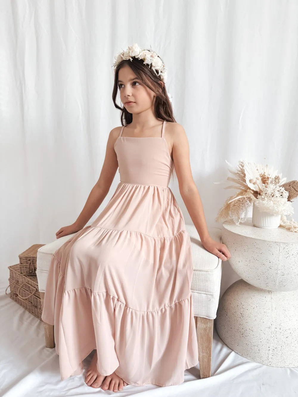 Clara Chiffon Girls Maxi Dress Blush Pink