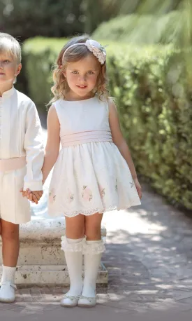 CLEARANCE SALE - Miranda SS24 - Girls Cream and Pink Rose & Lace Detail Dress 222V 10yr