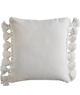 Cotton Canvas Pom Pillow, White