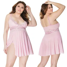 Crystal Pink Babydoll w/Lightly Padded Cups & Thong Pink/Silver 1X/2X