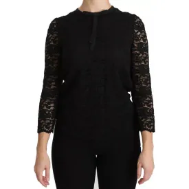 Dolce & Gabbana Black Lace Long Sleeve Blouse Nylon Top