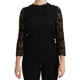 Dolce & Gabbana Elegant Black Lace Crew Neck Blouse