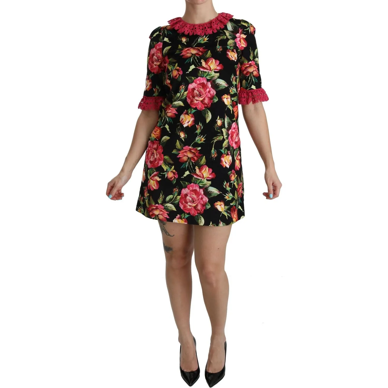 Dolce & Gabbana Elegant Floral Lace A-Line Mini Dress