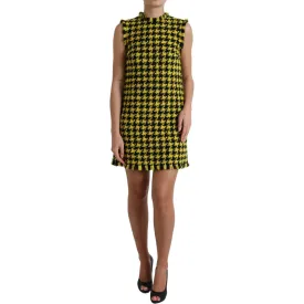 Dolce & Gabbana Houndstooth Knitted Chic Yellow Mini Skirt