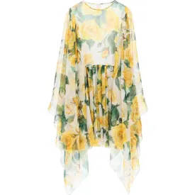 Dolce & Gabbana "short silk chiffon dress with yellow rose print"