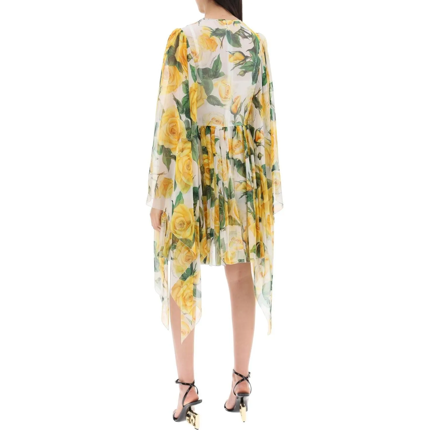 Dolce & Gabbana "short silk chiffon dress with yellow rose print"