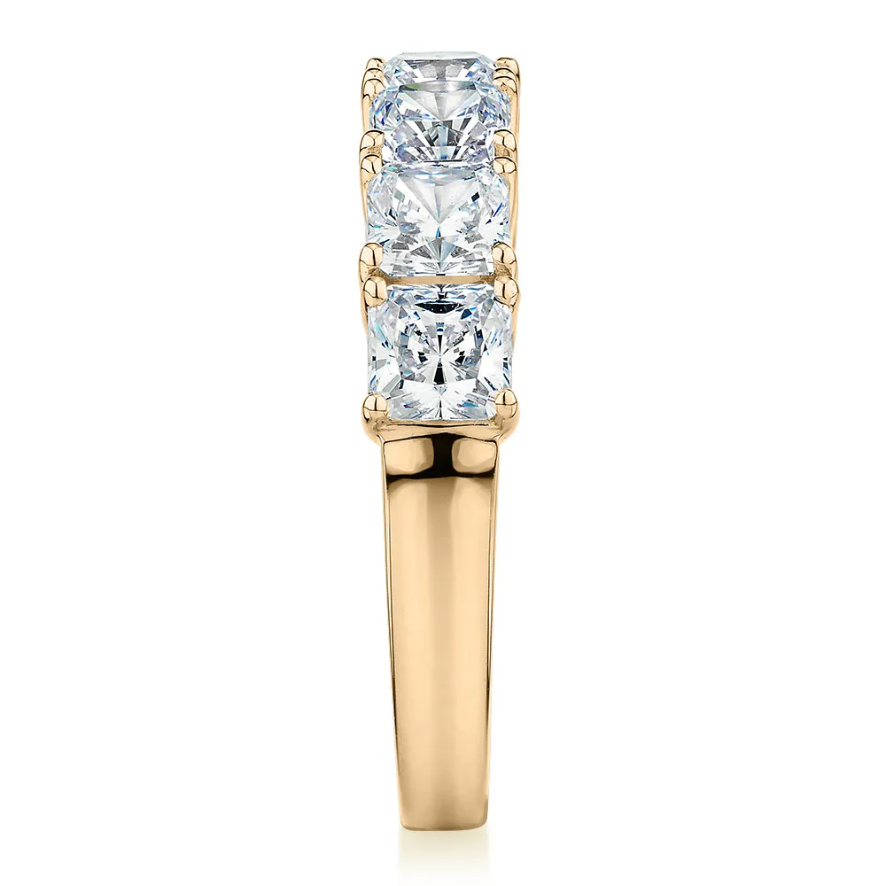 Dress ring with 2.73 carats* of diamond simulants in 10 carat yellow gold