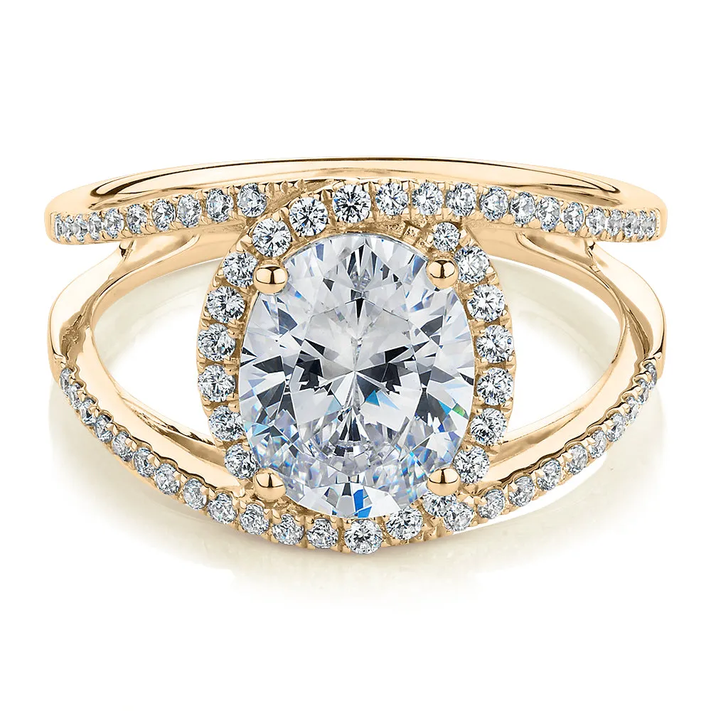 Dress ring with 2.95 carats* of diamond simulants in 10 carat yellow gold