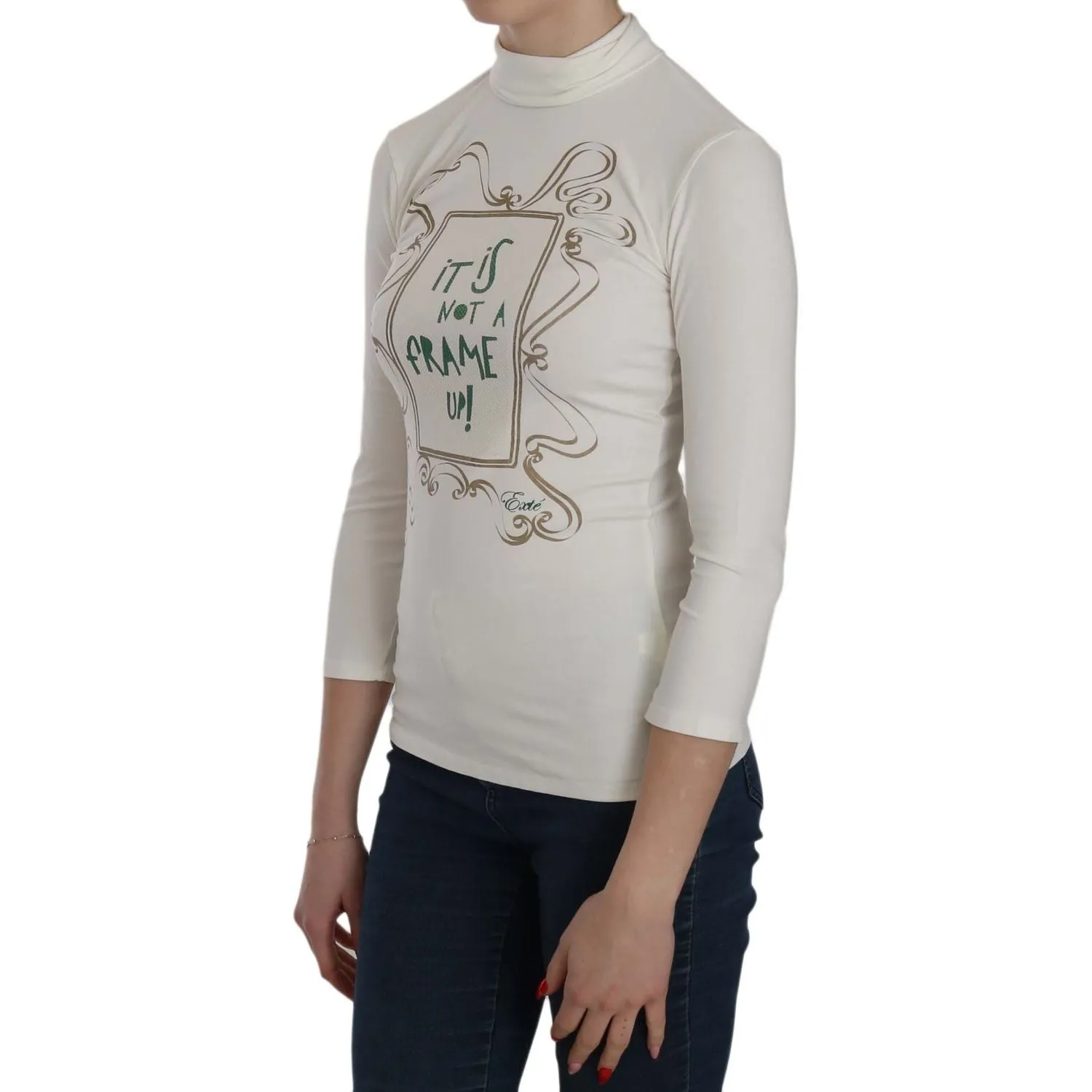 Exte Chic White Printed Turtle Neck Blouse