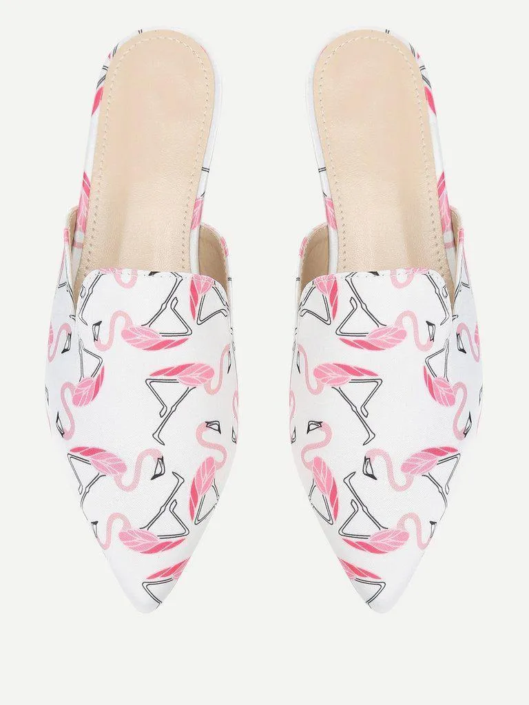 Flamingo Print Pointed Toe Flats