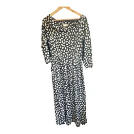 Jaeger Cotton Black With White Hearts Long Sleeved Dress UK Size 14