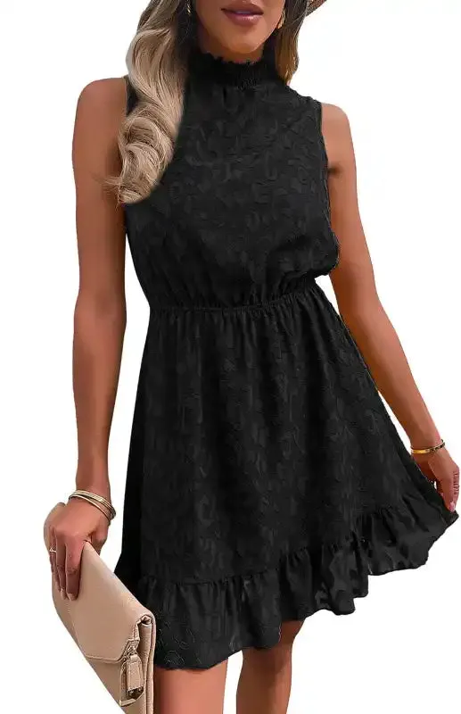 Ladies Spring Summer Fashion Chiffon Lace Jacquard Dress