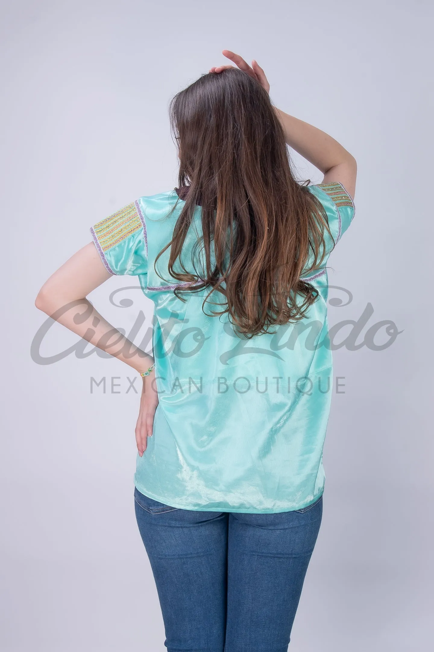 Mexican Blue Sateen Top Chamula