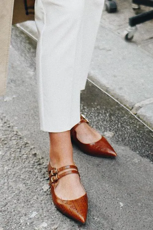 Point Toe Strap Flats