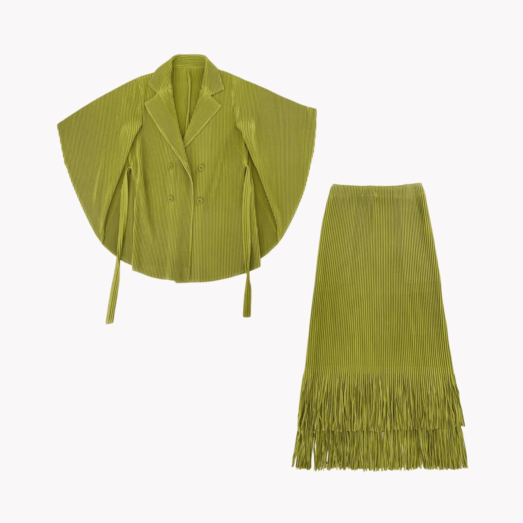 Pre Order:  Pleated Fringed Hem Top   Skirt Set - @jariatudanita