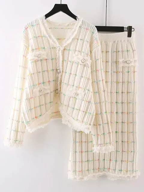 Pre Order:  Silver Stripes Frilly Top Skirt Set
