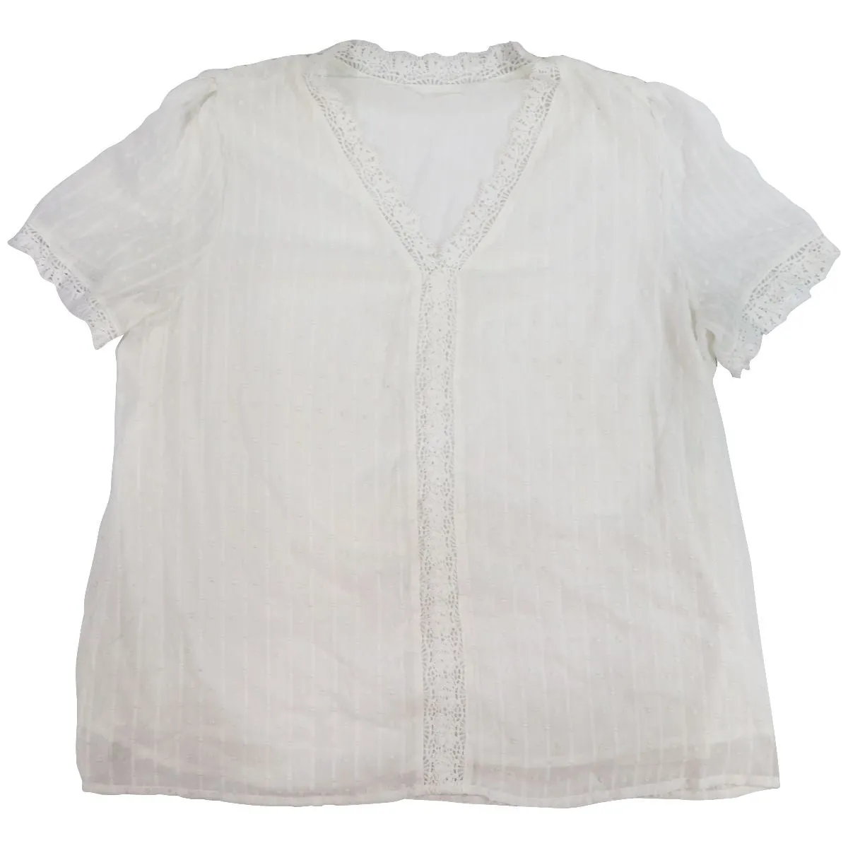 Premium Blouse with Lace Trim Design - Women&#39;s Size 2XL - White