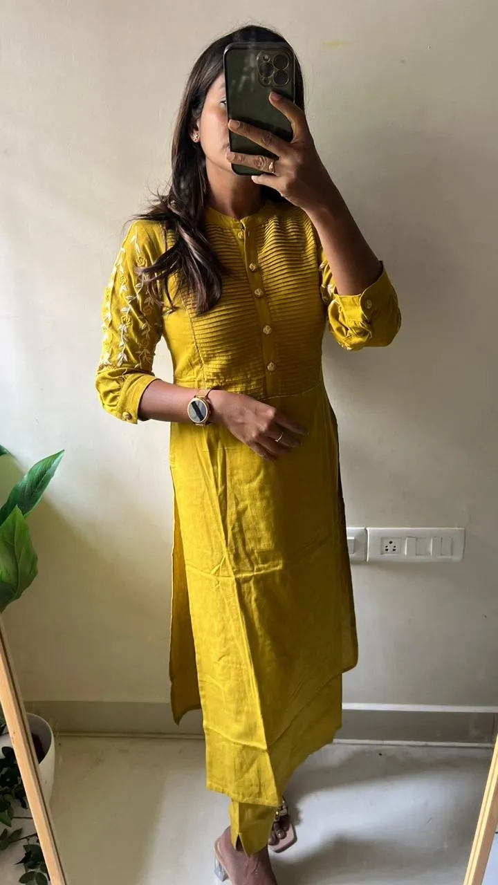 Rayon yellow embroidery 2 piece kurti suit