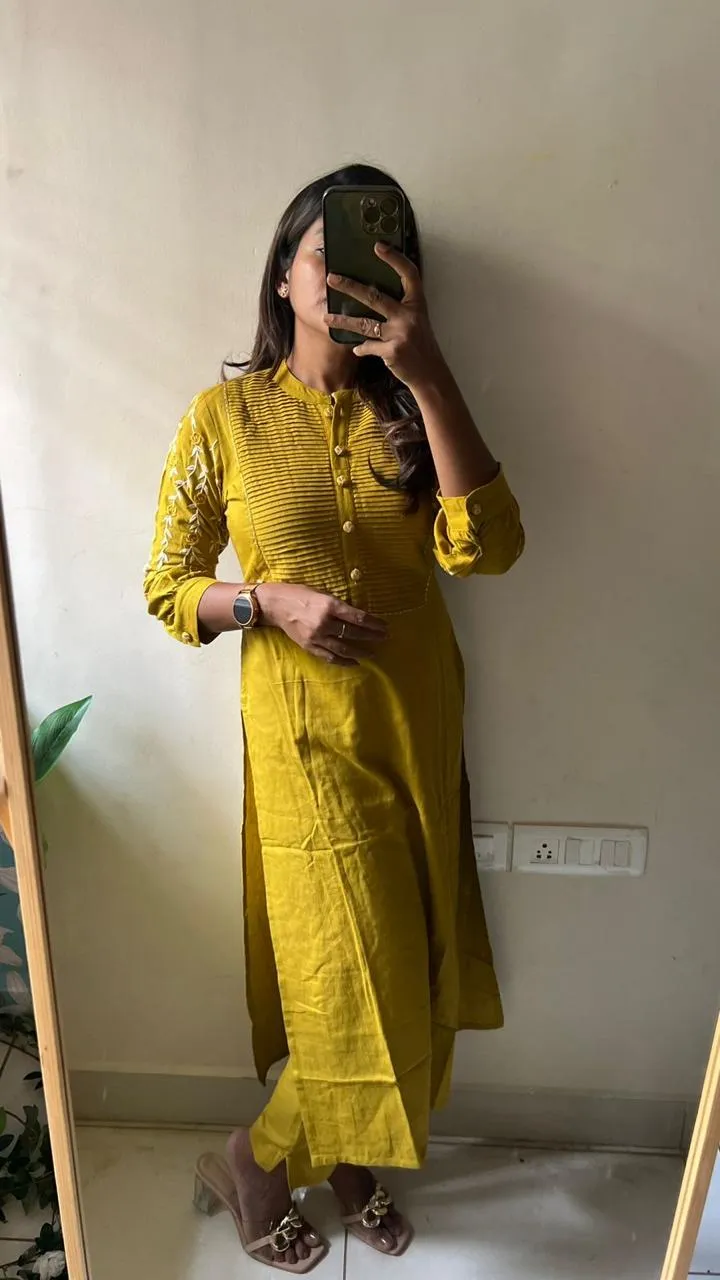 Rayon yellow embroidery 2 piece kurti suit