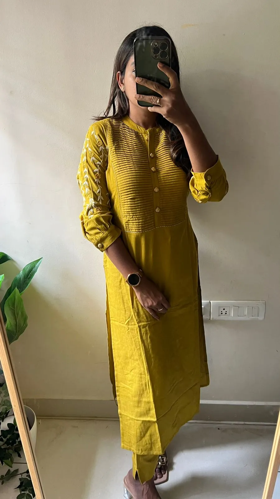 Rayon yellow embroidery 2 piece kurti suit