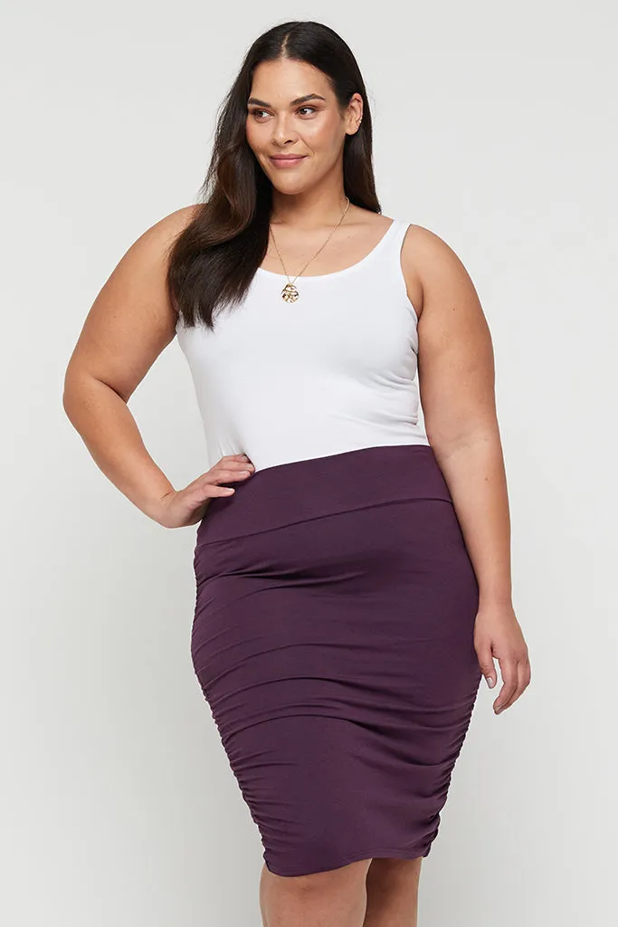 Ruched Bamboo Skirt - Plum