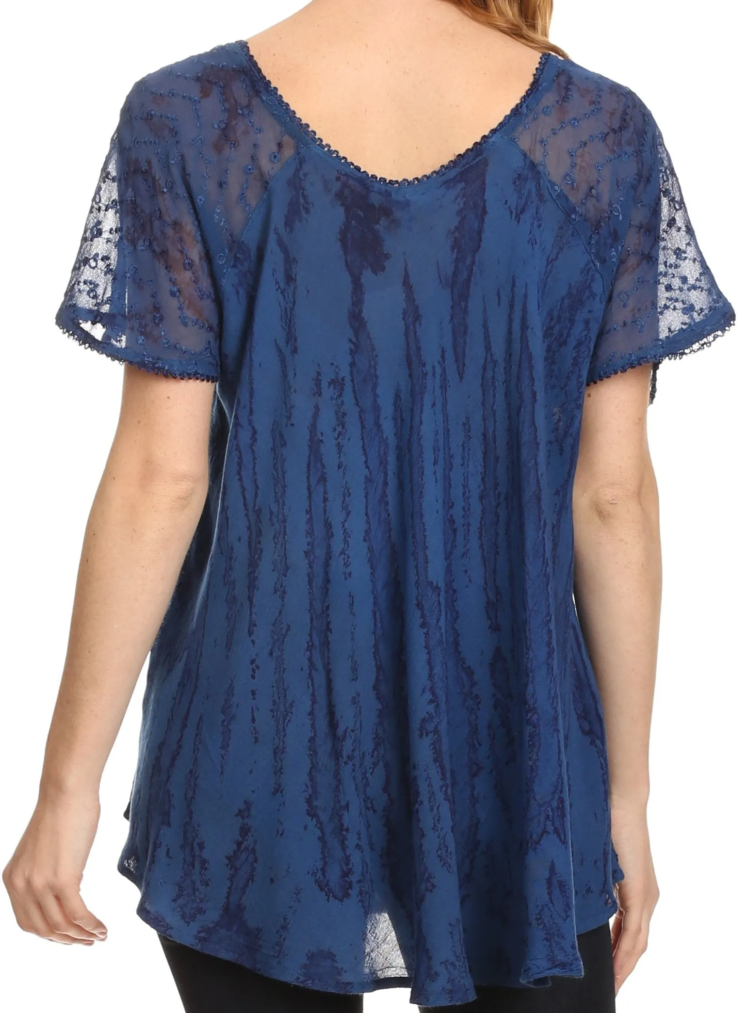 Sakkas Zoya Marbled Embroidery  Cap Sleeves Blouse / Top