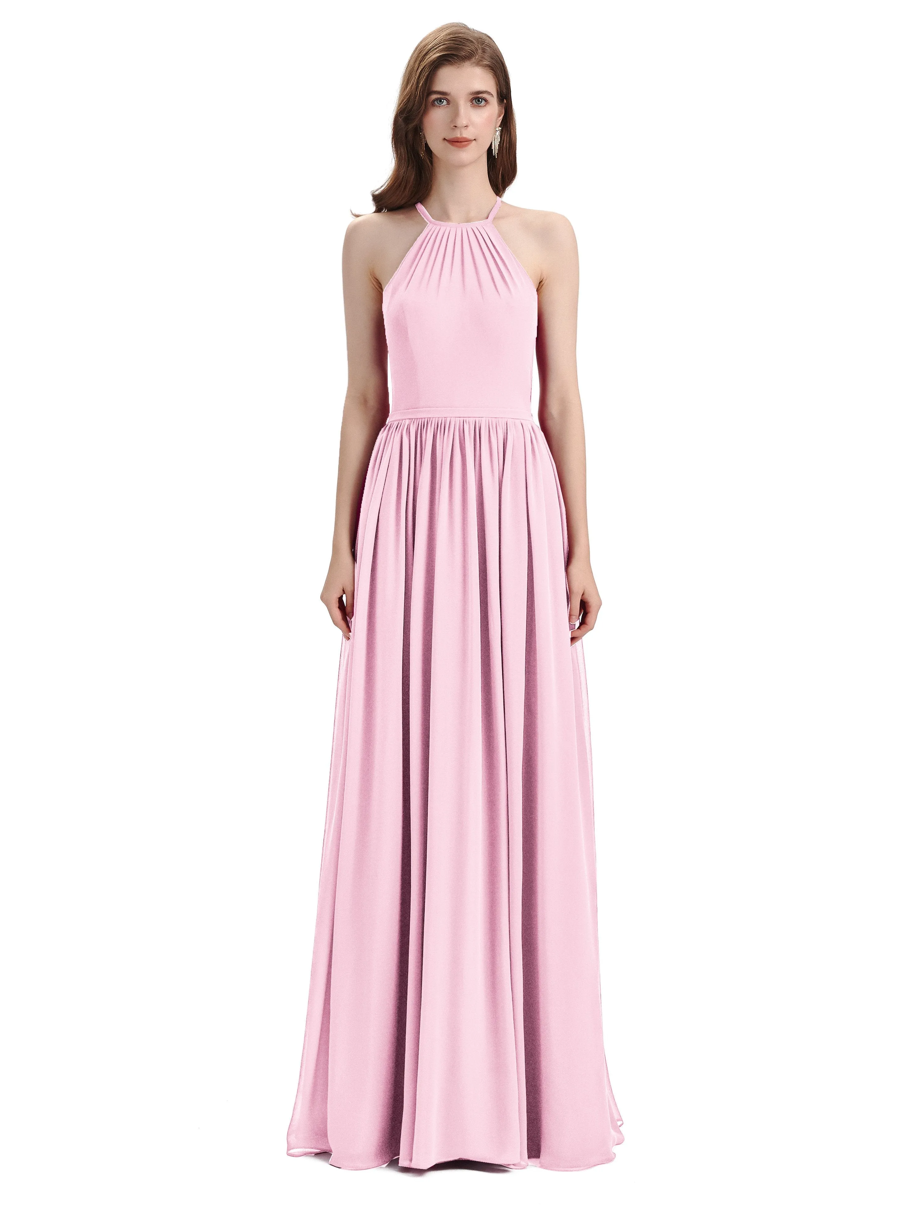 Stunning Chiffon A-line Long Cross-back Bridesmaid Dresses