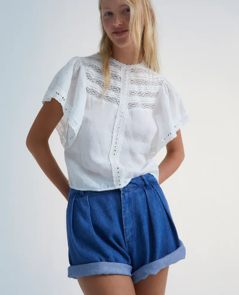 The New Society Downey White Lace Insert Blouse