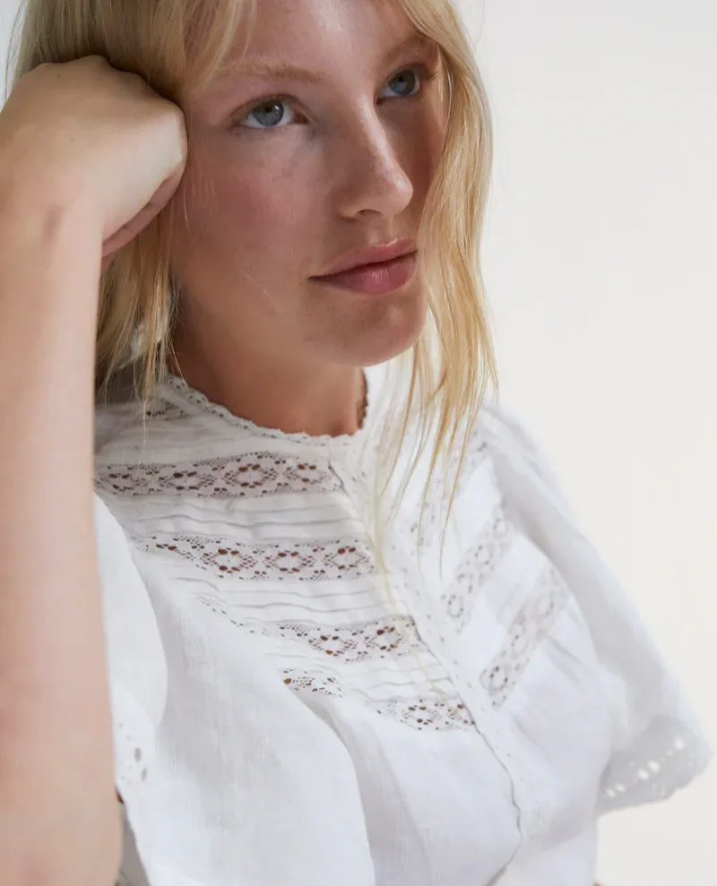 The New Society Downey White Lace Insert Blouse