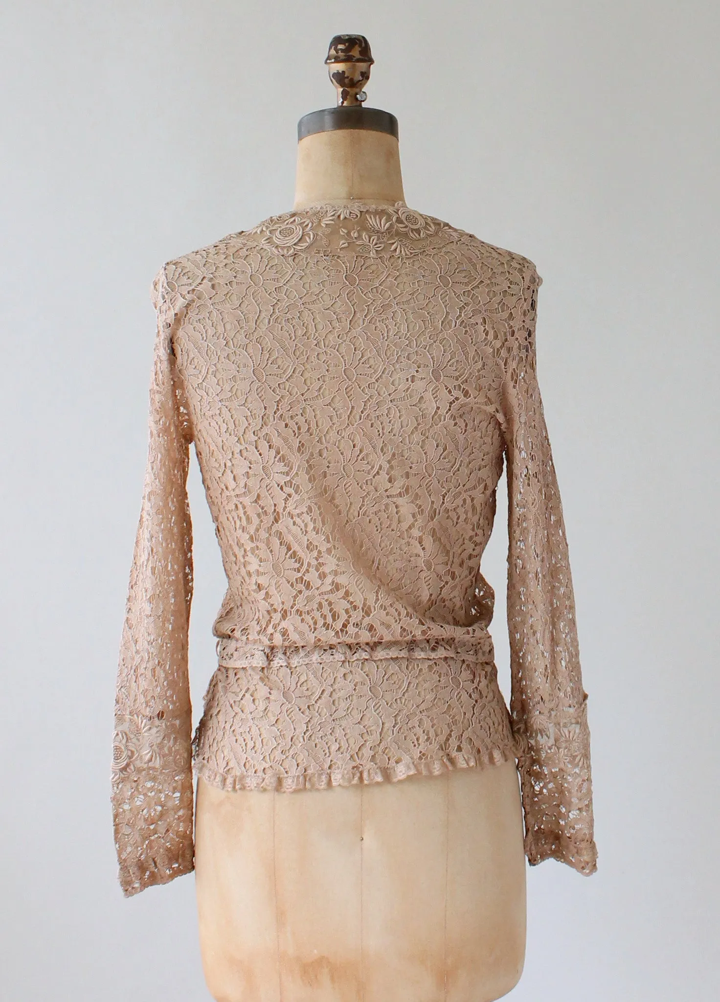 Vintage 1930s Nude Lace Blouse with Glass Buttons