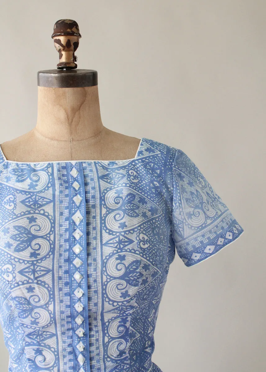 Vintage 1960s Blue and White L'Aiglon Day Dress