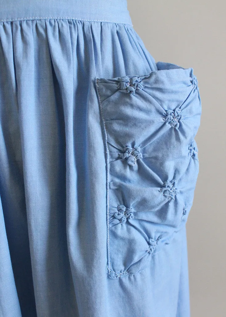 Vintage Early 1940s Blue Cotton Swing Dress