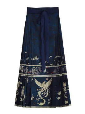 Woven Gold Phoenix and Xiangyun Floral Yarn-dyed Jacquard Cloth Mamianqun Hanfu Skirt Daily Wear