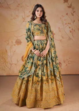 Yellow Digital Print & Sequins Wedding Festive Lehenga Choli